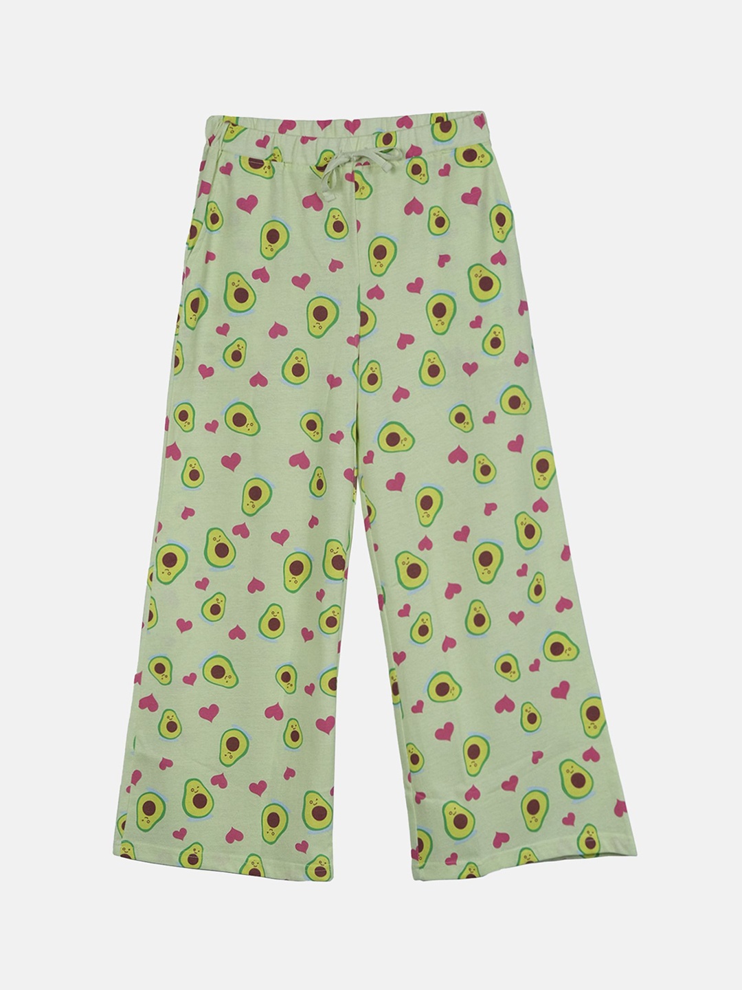 

KiddoPanti Girls Floral Printed Cotton Flared Lounge Pants, Lime green