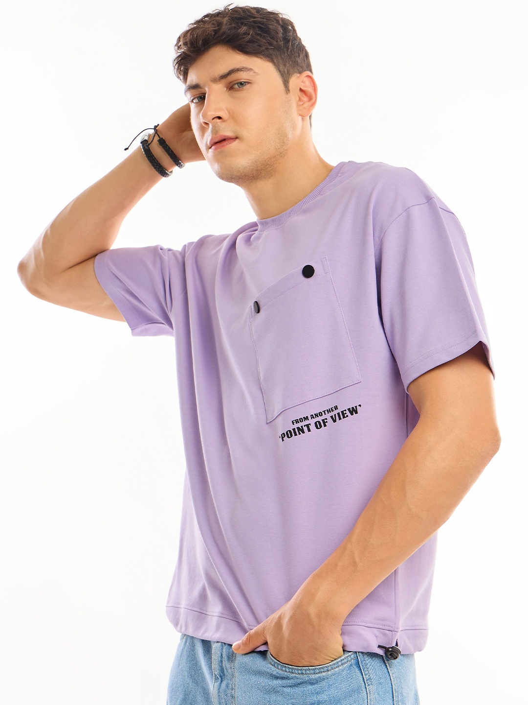 

Beyoung Men V-Neck Pockets T-shirt, Purple