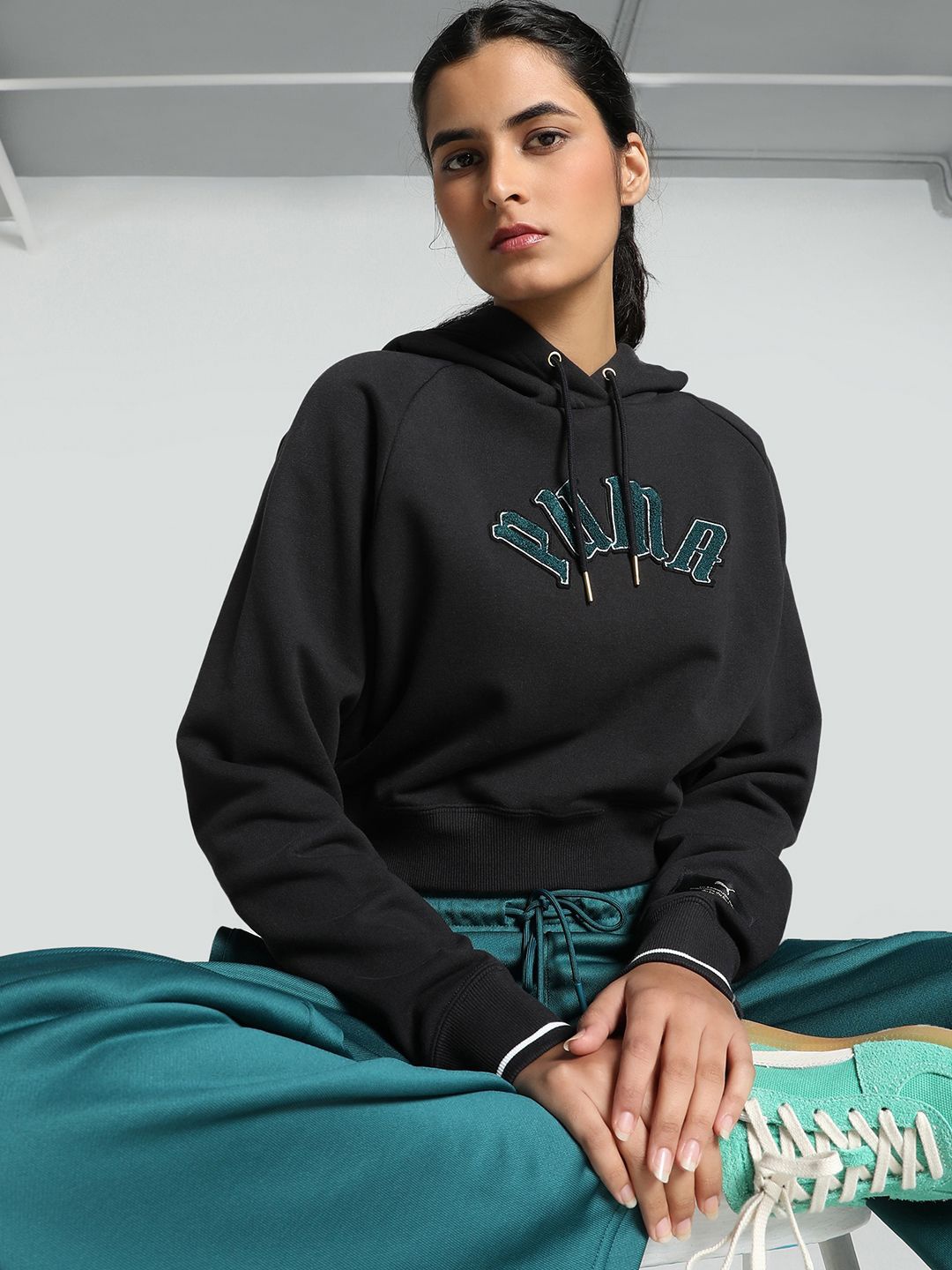 

Puma Women Classics Relaxed Typography Printed Hoodie, Black