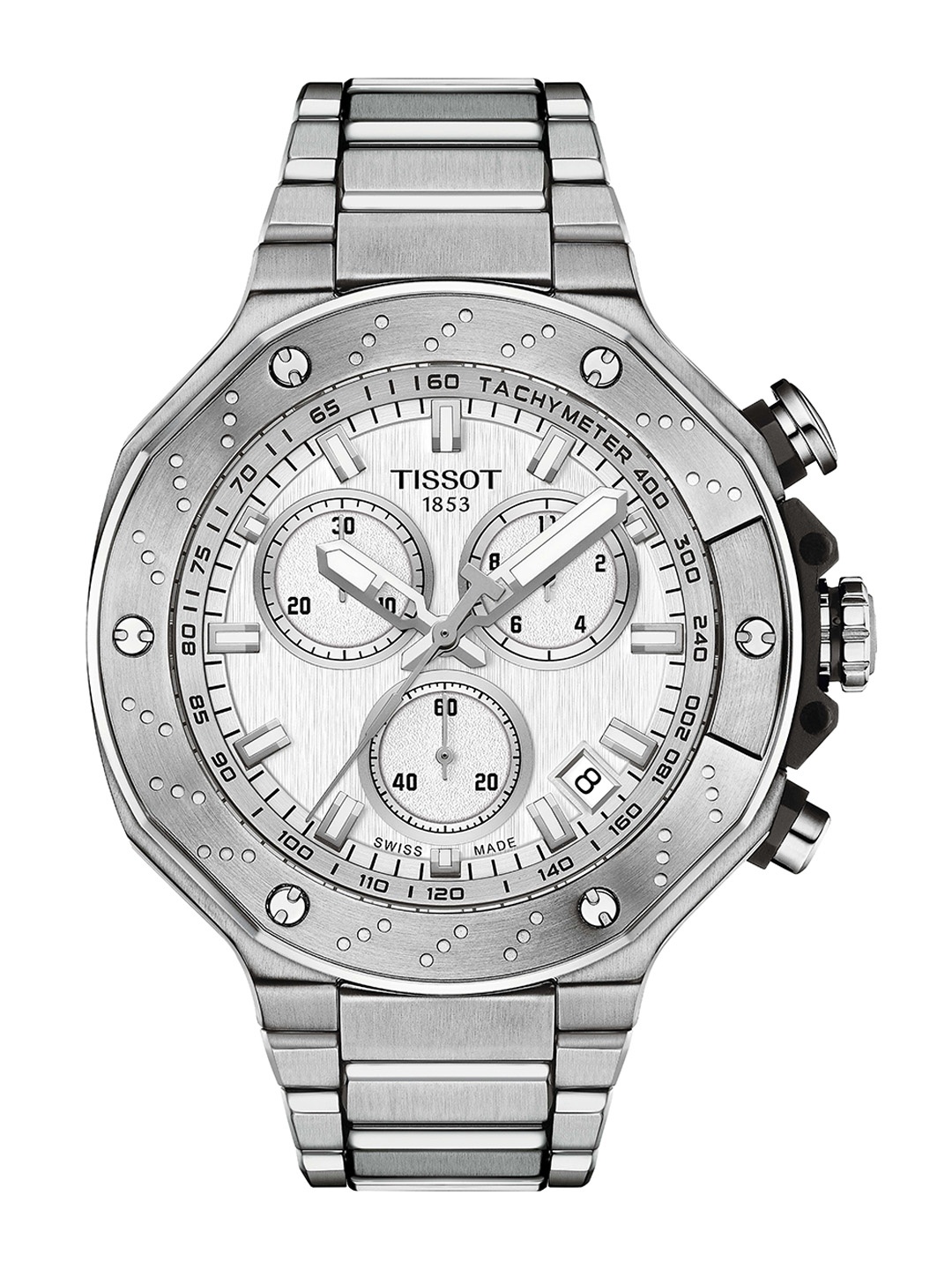 

TISSOT Men Dial & Stainless Steel Bracelet Style Straps Analogue Watch T1414171103100, Silver