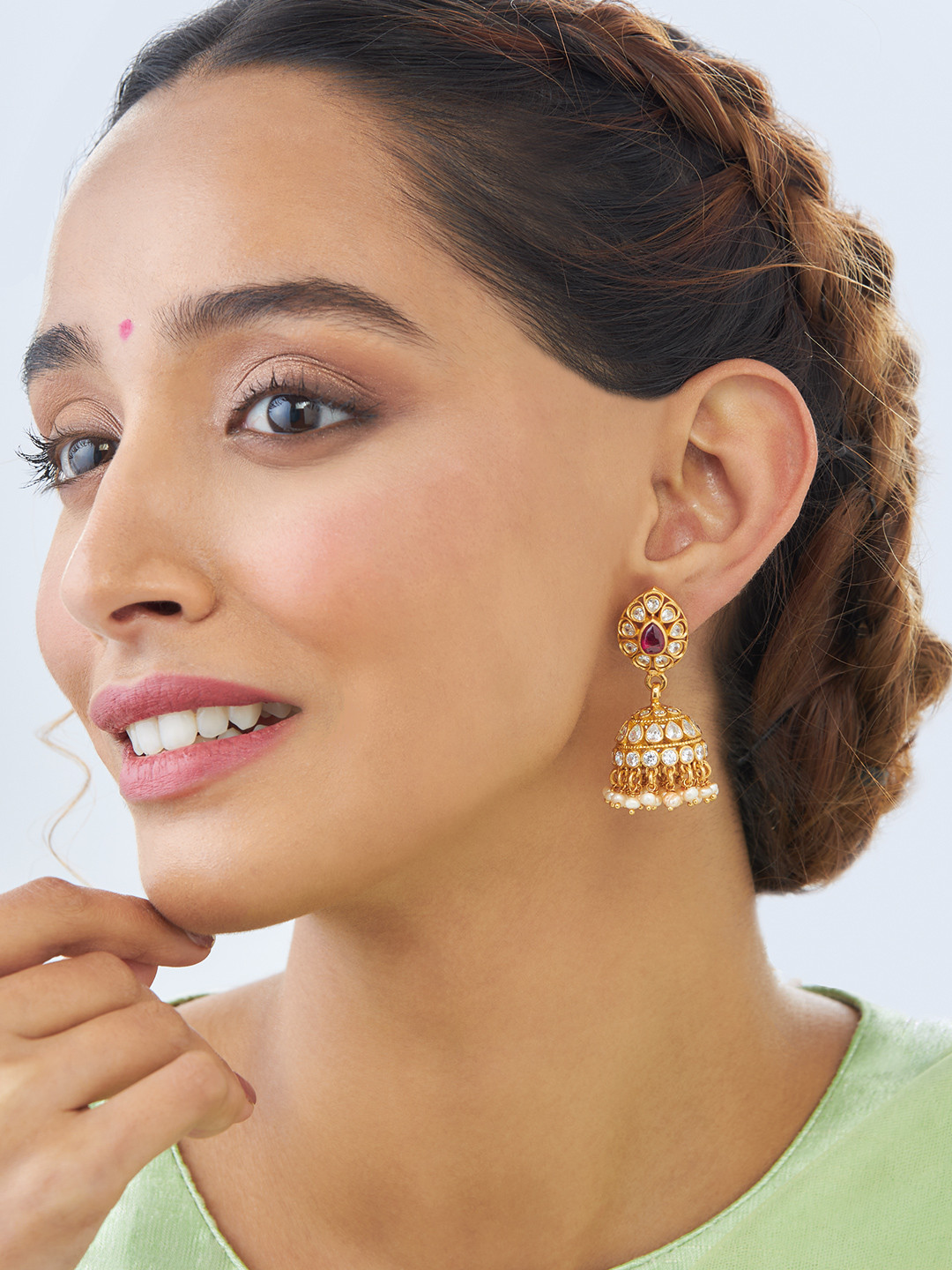 

Kushal's Fashion Jewellery 92.5 Pure Silver Classic Jhumkas Earrings, Green