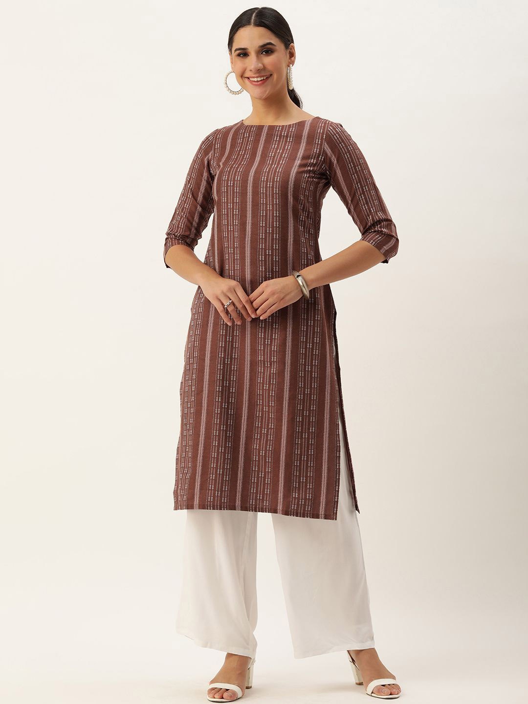 

Shaily Rust Striped Round Neck Straight Kurta