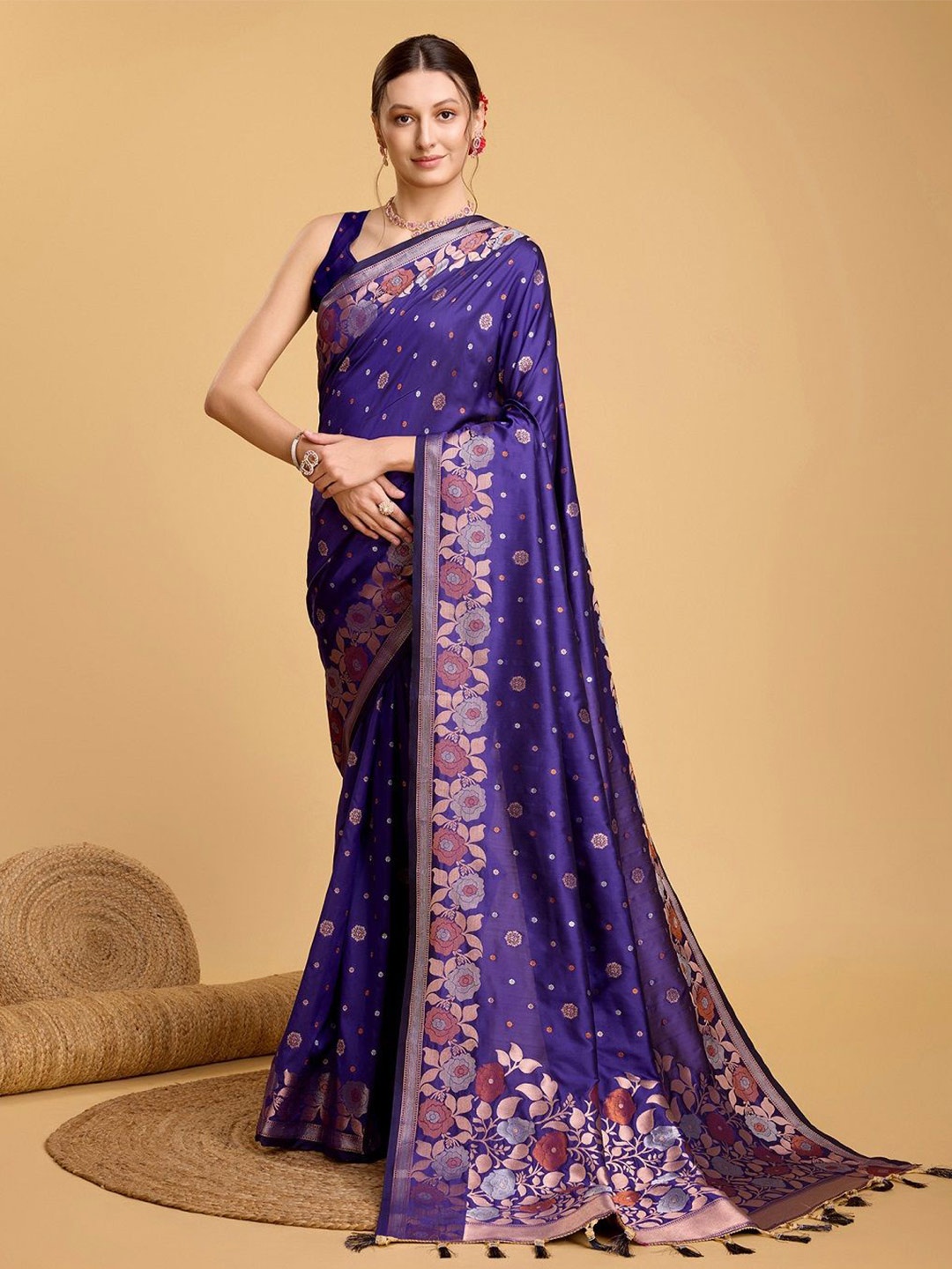 

SHOBHA SAREES Floral Zari Pure Silk Banarasi Saree, Violet