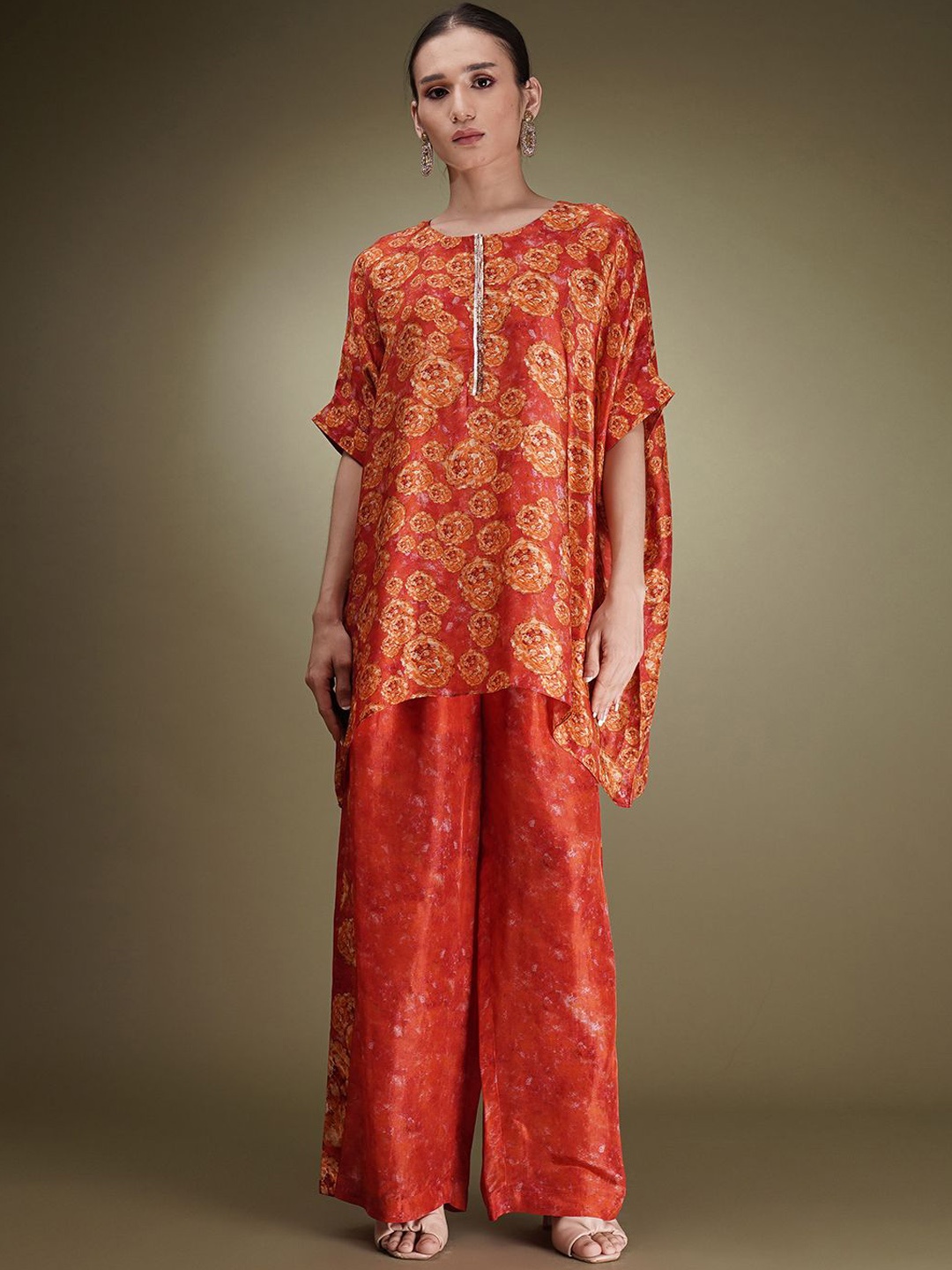 

Breathe by Aakanksha Singh Ethnic Motifs Printed Tunic With Palazzo, Orange
