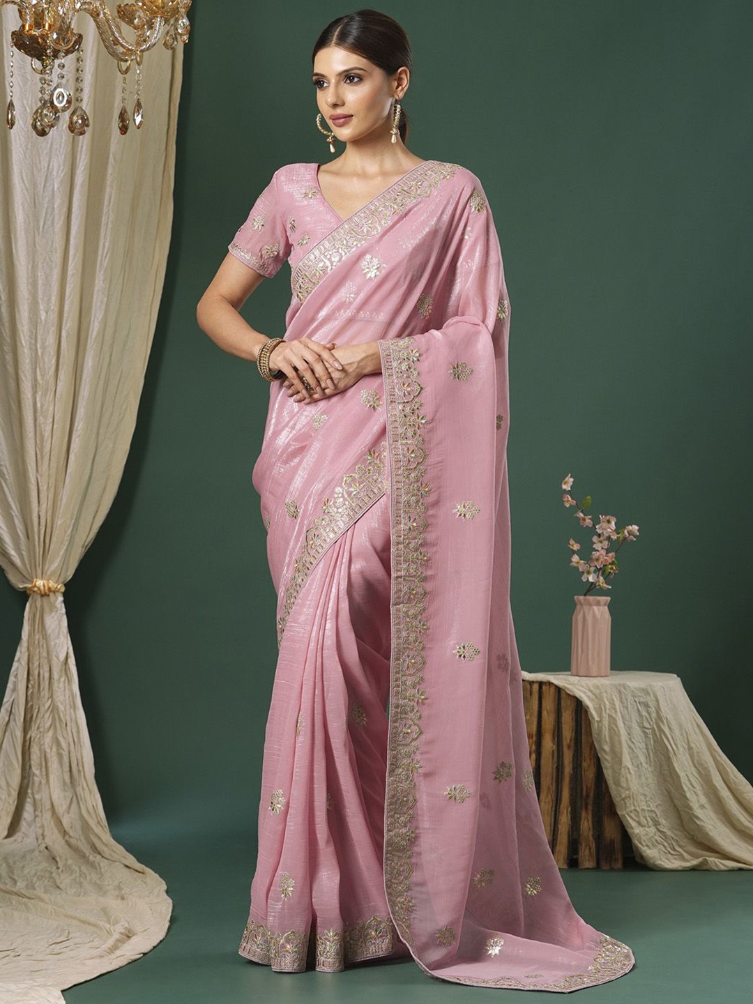 

Saree mall Embellished Gotta Patti Satin Sarees, Mauve