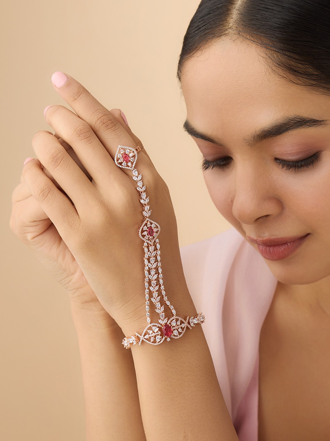 

Kushal's Fashion Jewellery Cubic Zirconia Rose Gold-Plated Armlet Bracelet