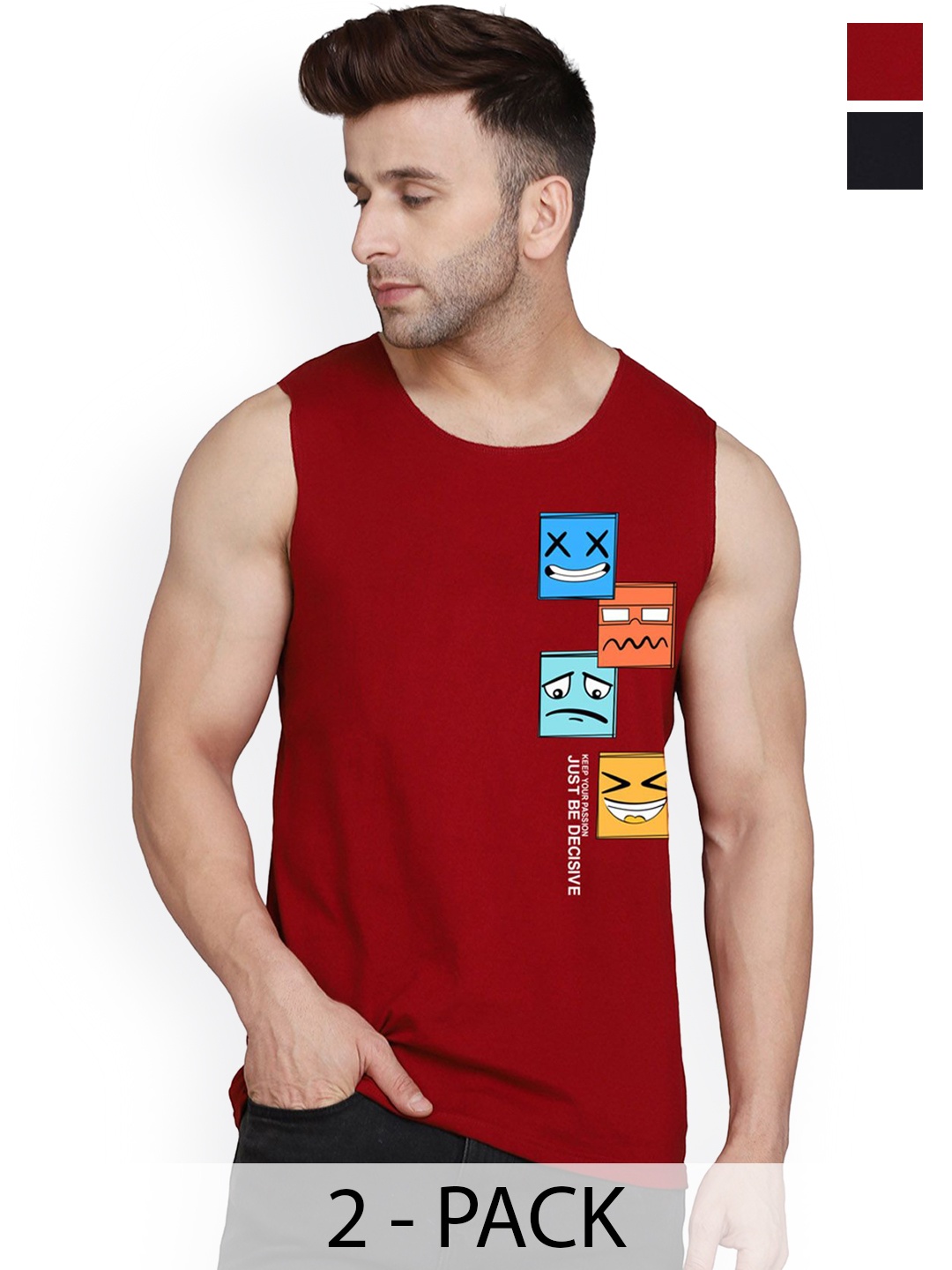 

SLOWLORIS Pack Of 2 Men Printed Innerwear Gym Vests, Black