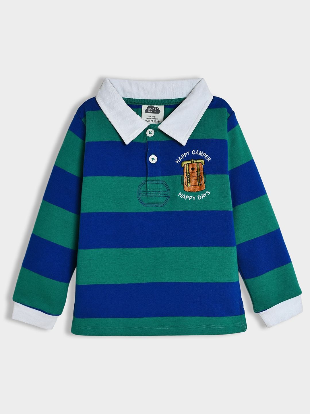 

MiArcus Boys Striped Polo Collar Pure Cotton T-Shirt, Green