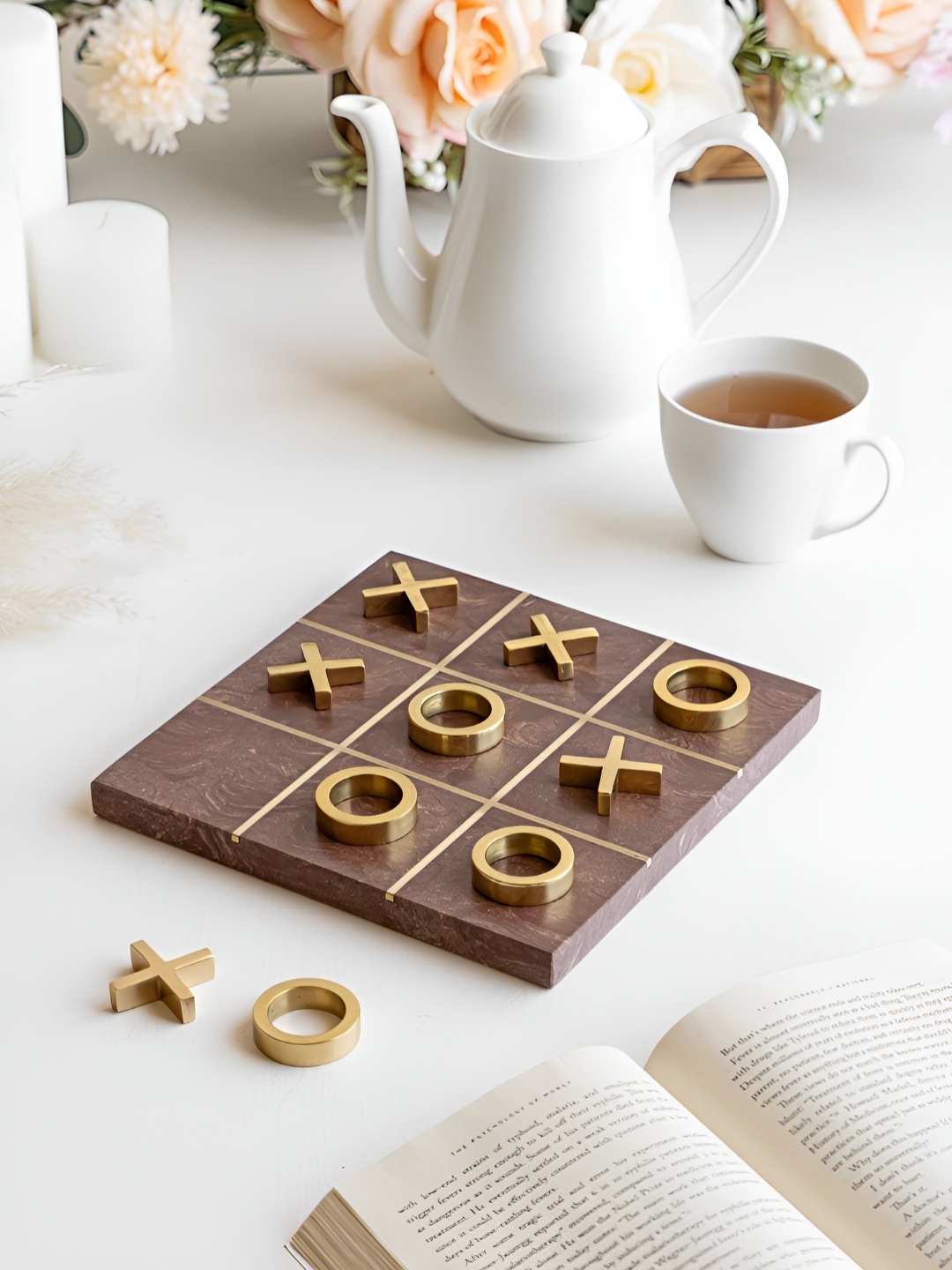 

Marbleous Tic Tac Toe Marble Coffee Table Board Game, Red