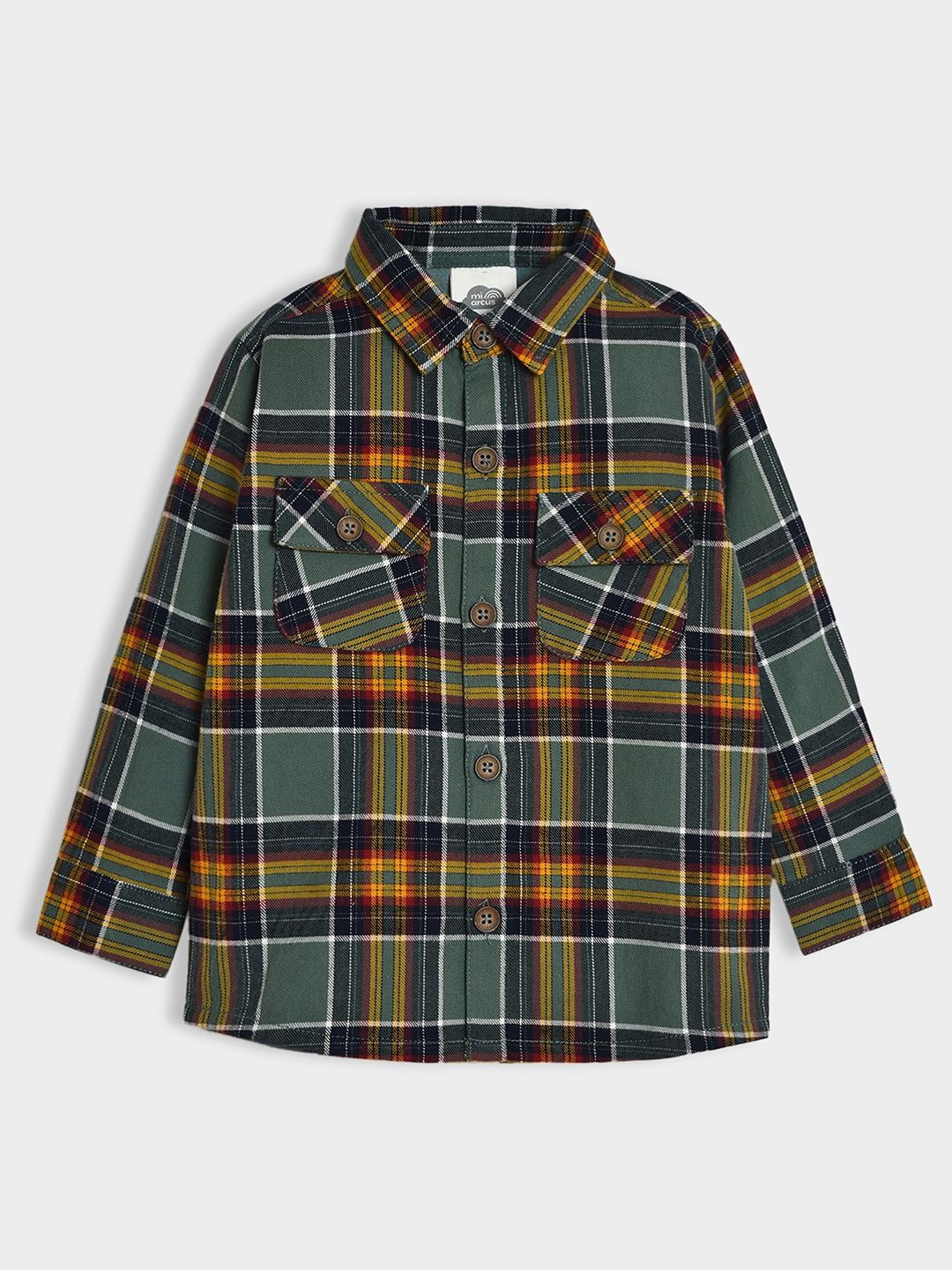 

MiArcus Boys Tartan Checked Spread Collar Casual Shirt, Green