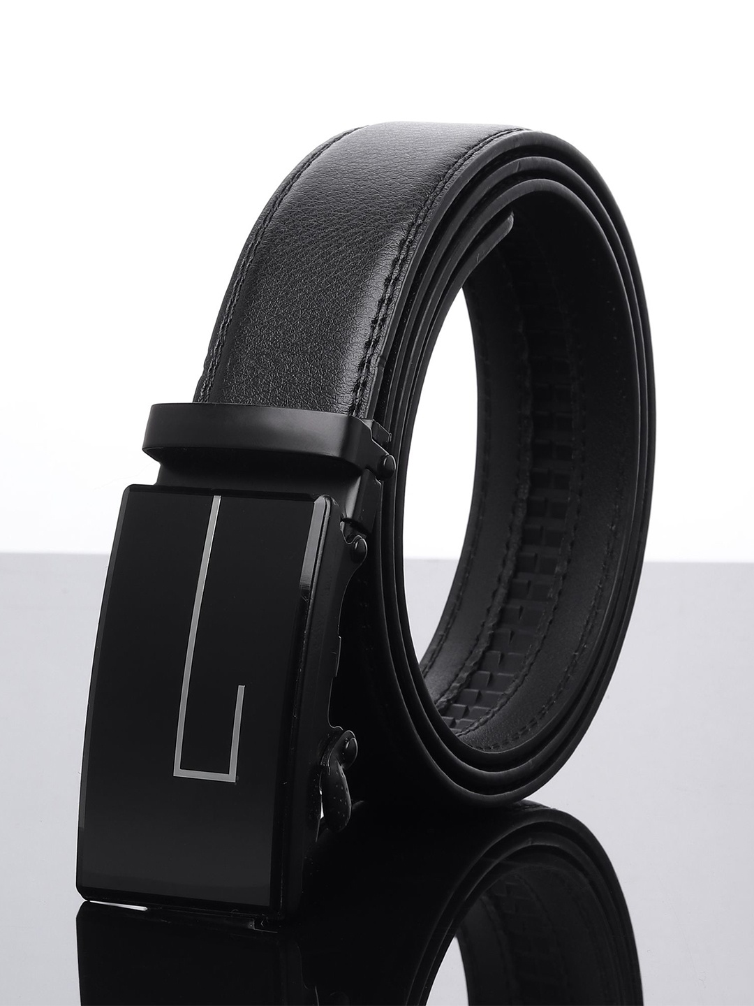 

WINSOME DEAL Men Textured Slider Buckle Closure Formal Belt, Black