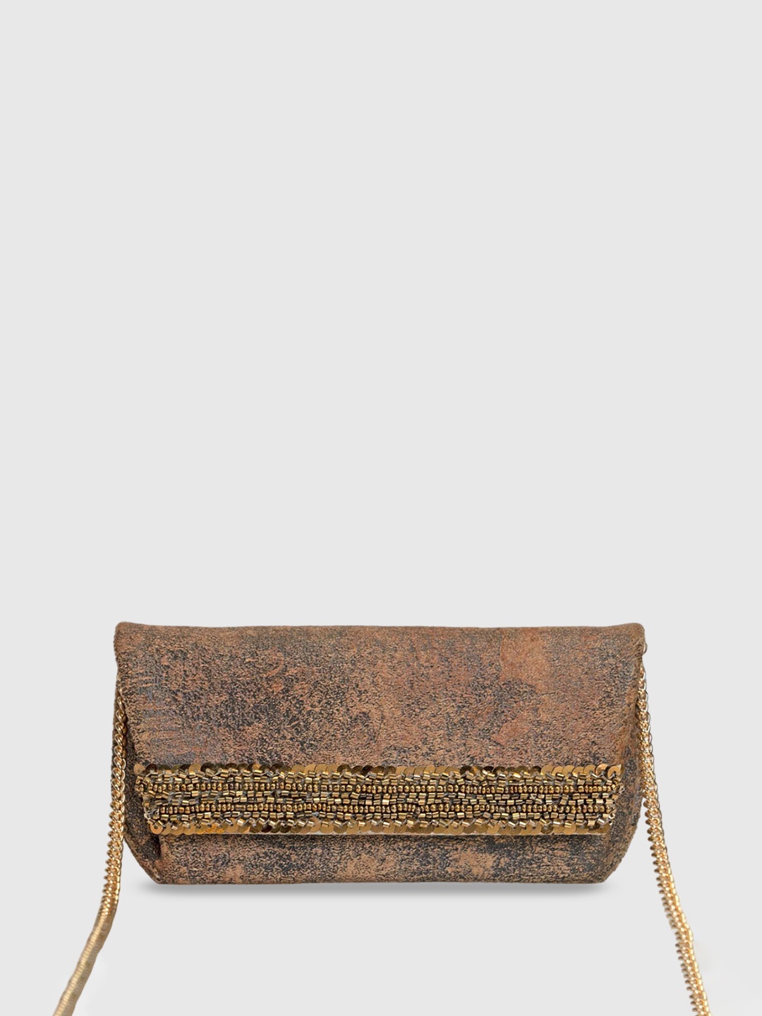 

D'oro Embellished Zip Closure Sling Bag, Beige