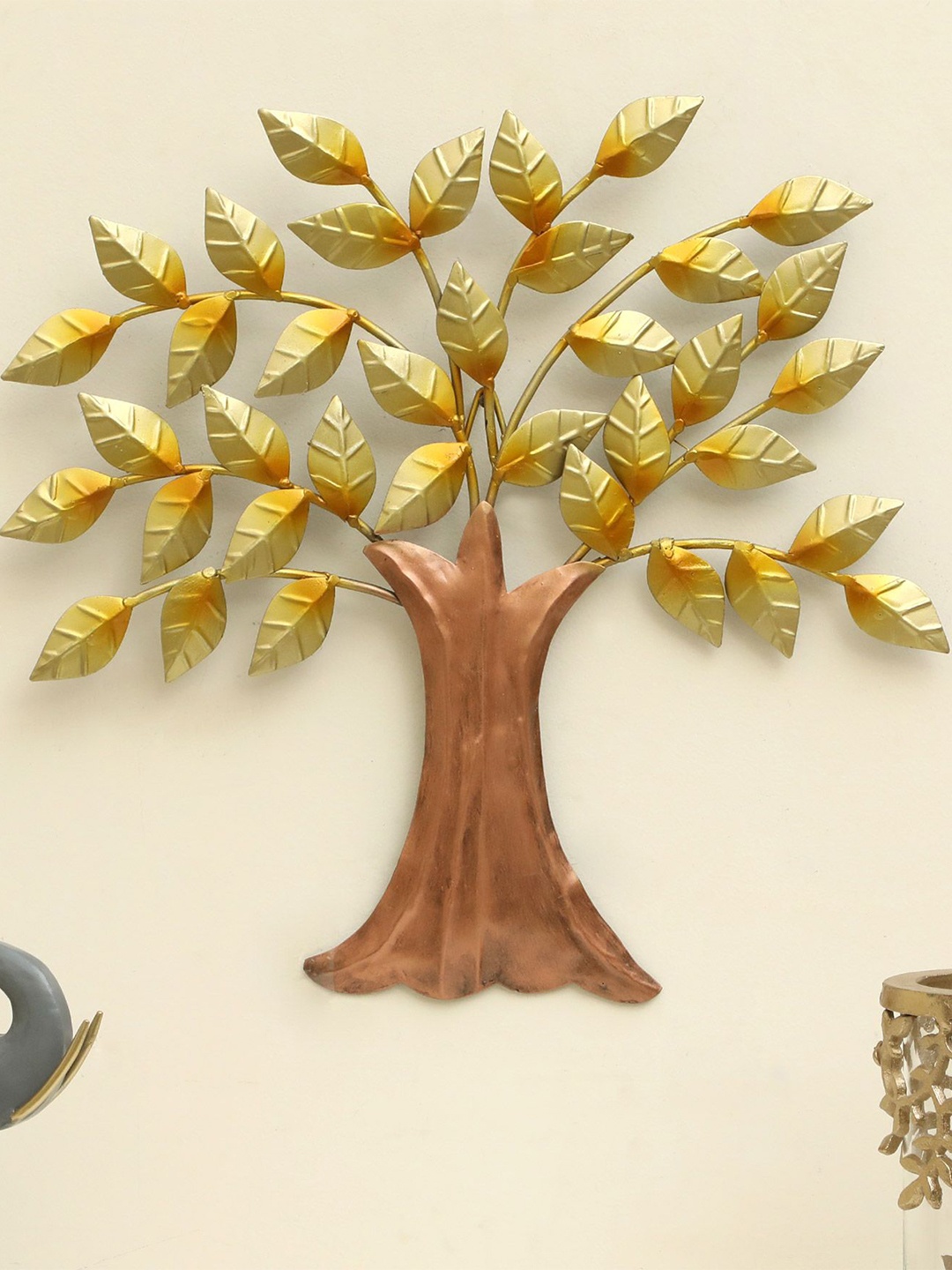 

vedas Gold Toned & Brown Tree Metal Wall Decor