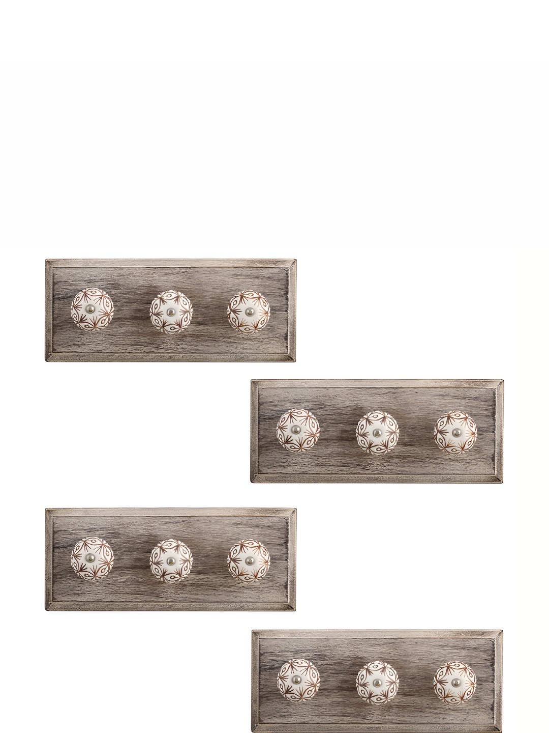 

Indianshelf 4-Pcs White & Brown Printed 3 Holder Wooden Wall Hooks