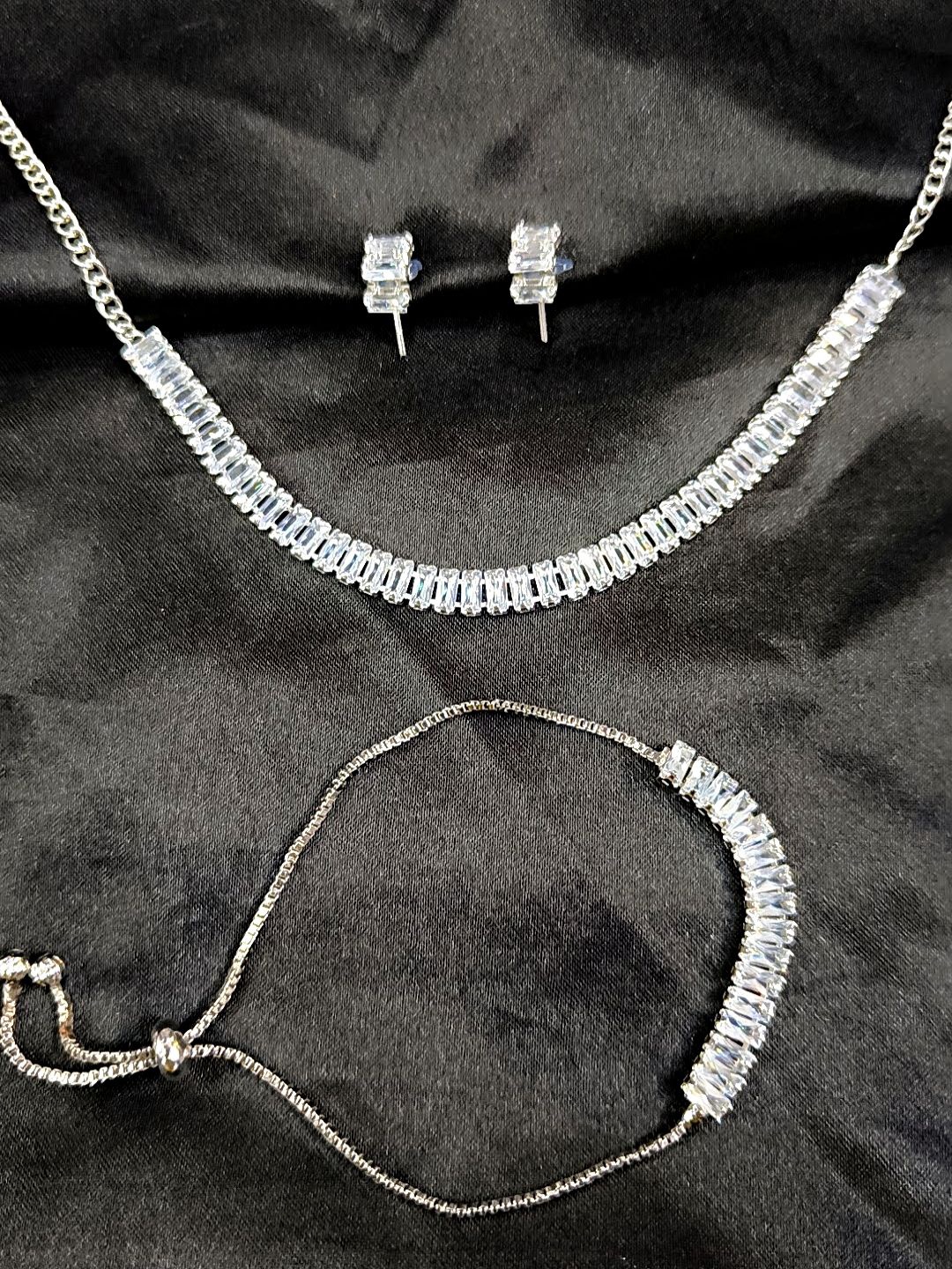 

Proplady Silver-Plated American Diamond Studded Jewellery Set