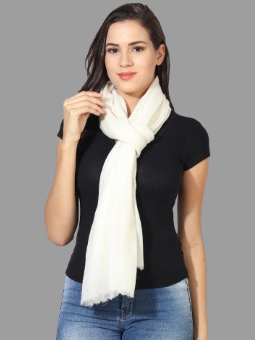 

MUFFLY Woolen Silk Shawl With Hanger, Cream