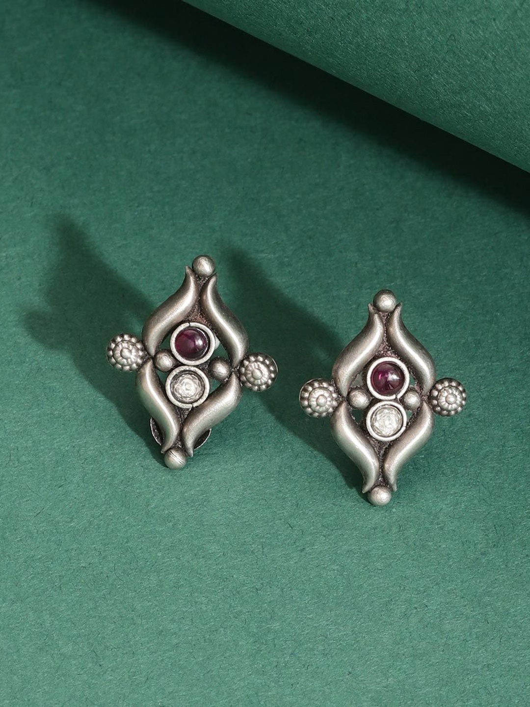 

Fabindia Silver-Plated Stone Studded Contemporary Studs Earrings