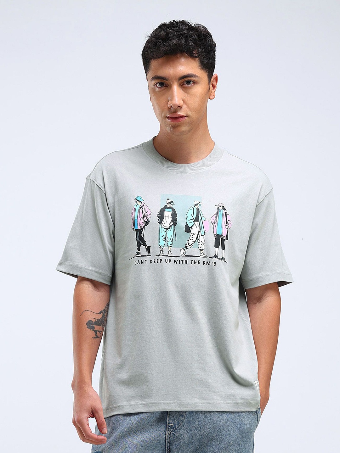 

Flying Machine Men Typography Printed Pockets T-shirt, Grey