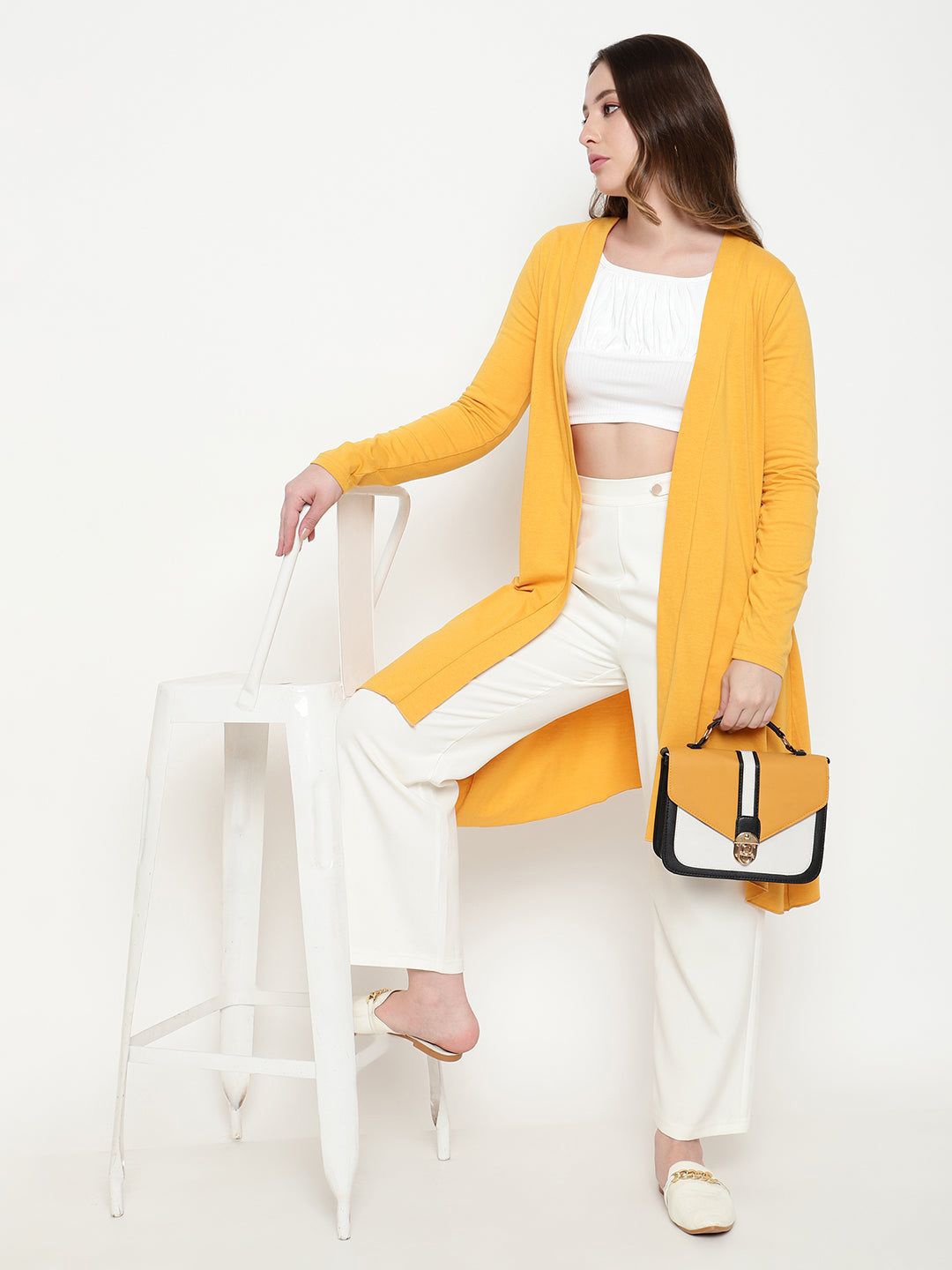 

Nimble Longline Cotton Open Front Shrug, Yellow