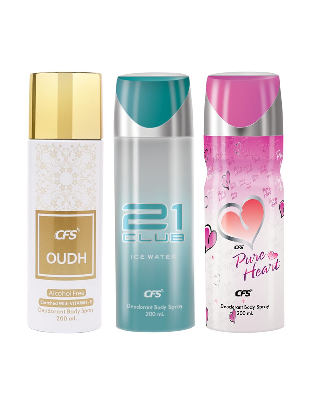 

CFS Pure Heart 21 Club & Oudh Set Of 3 Deodorant Body Spray - 200ml Each, Blue