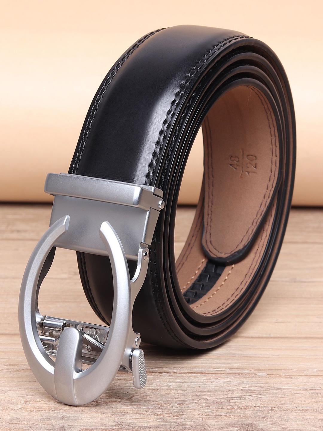 

WINSOME DEAL Men Solid Slider Buckle Closure Formal Belt, Black