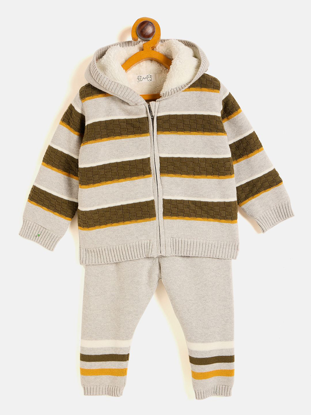 

JWAAQ Kids Unisex Striped Hooded Sweatshirt With Joggers, Grey