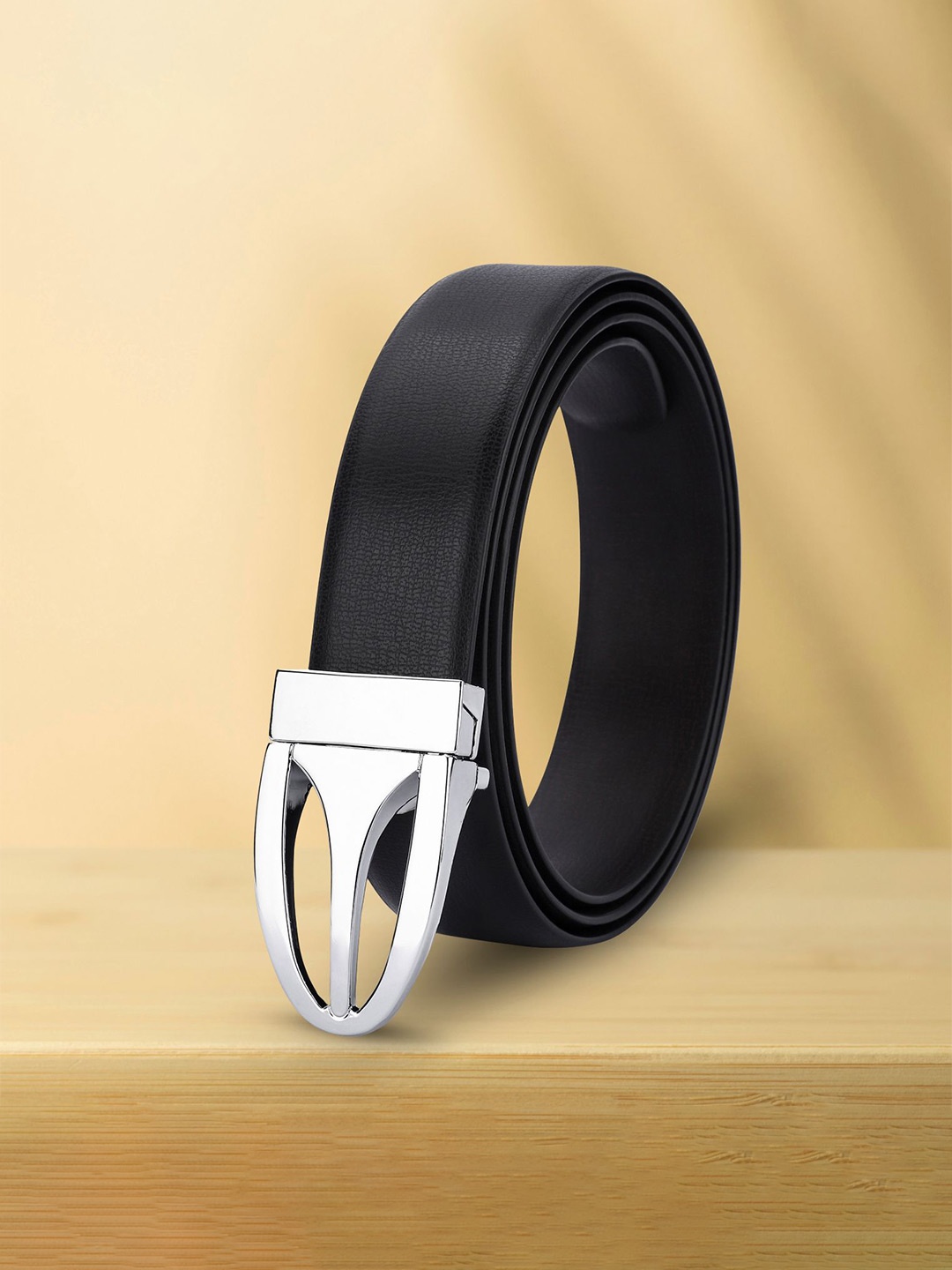 

WINSOME DEAL Men Push Pin Closure Textured Formal Belt, Black