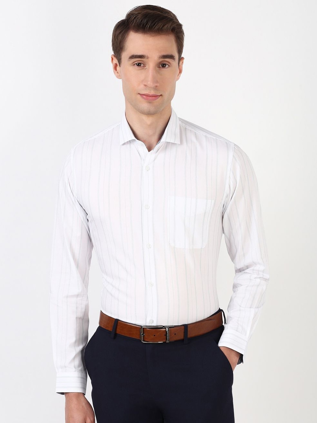 

Peter England Men Spread Collar Striped Polycotton Slim Fit Formal Shirt, White