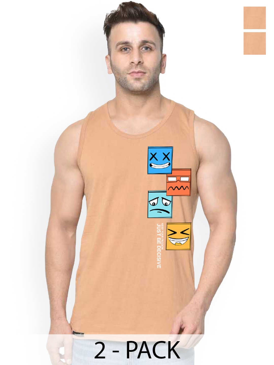 

SLOWLORIS Pack Of 2 Printed Cotton Gym Vests, Rust