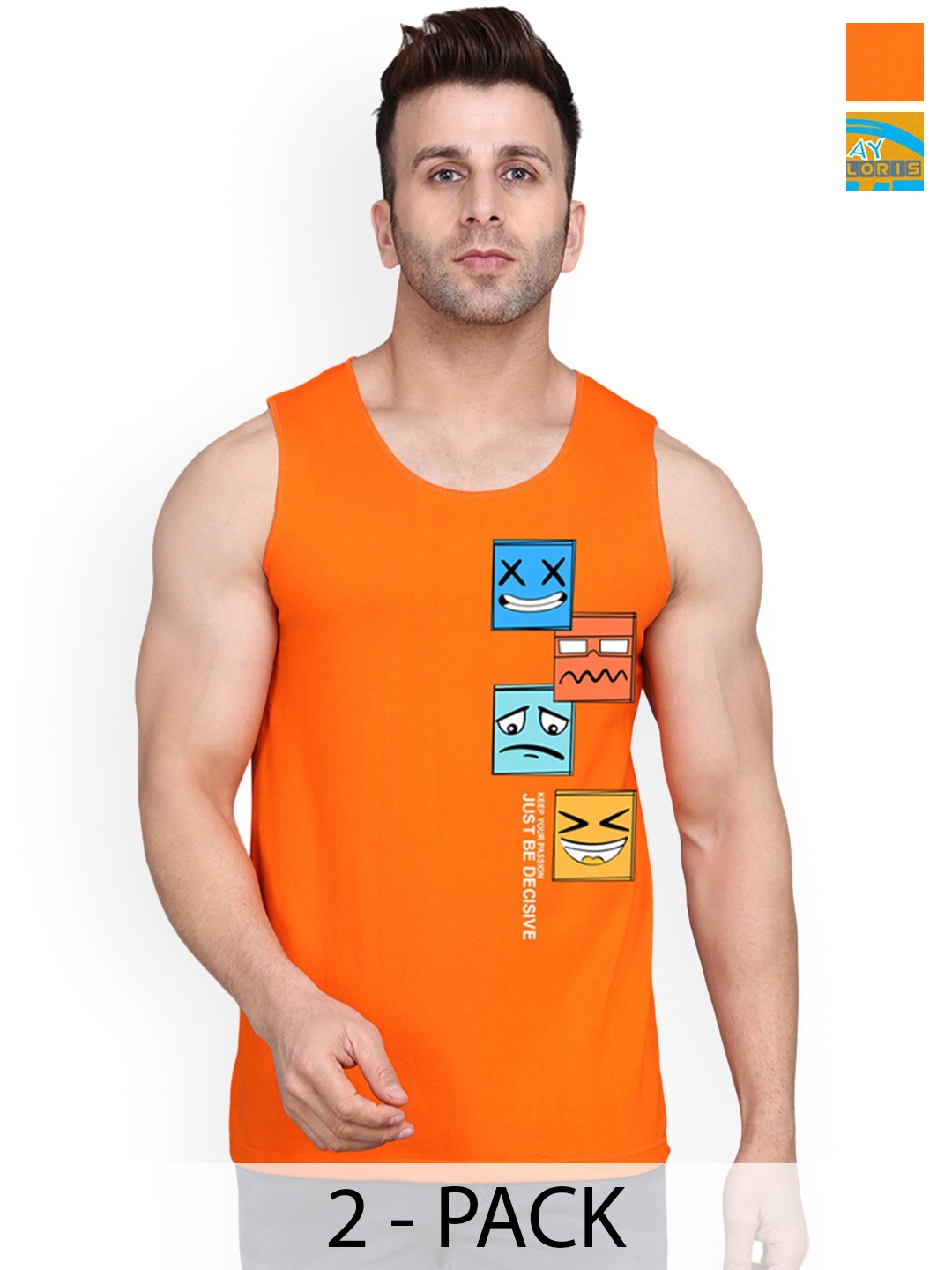 

SLOWLORIS Pack Of 2 Printed Gym Vests, Mustard