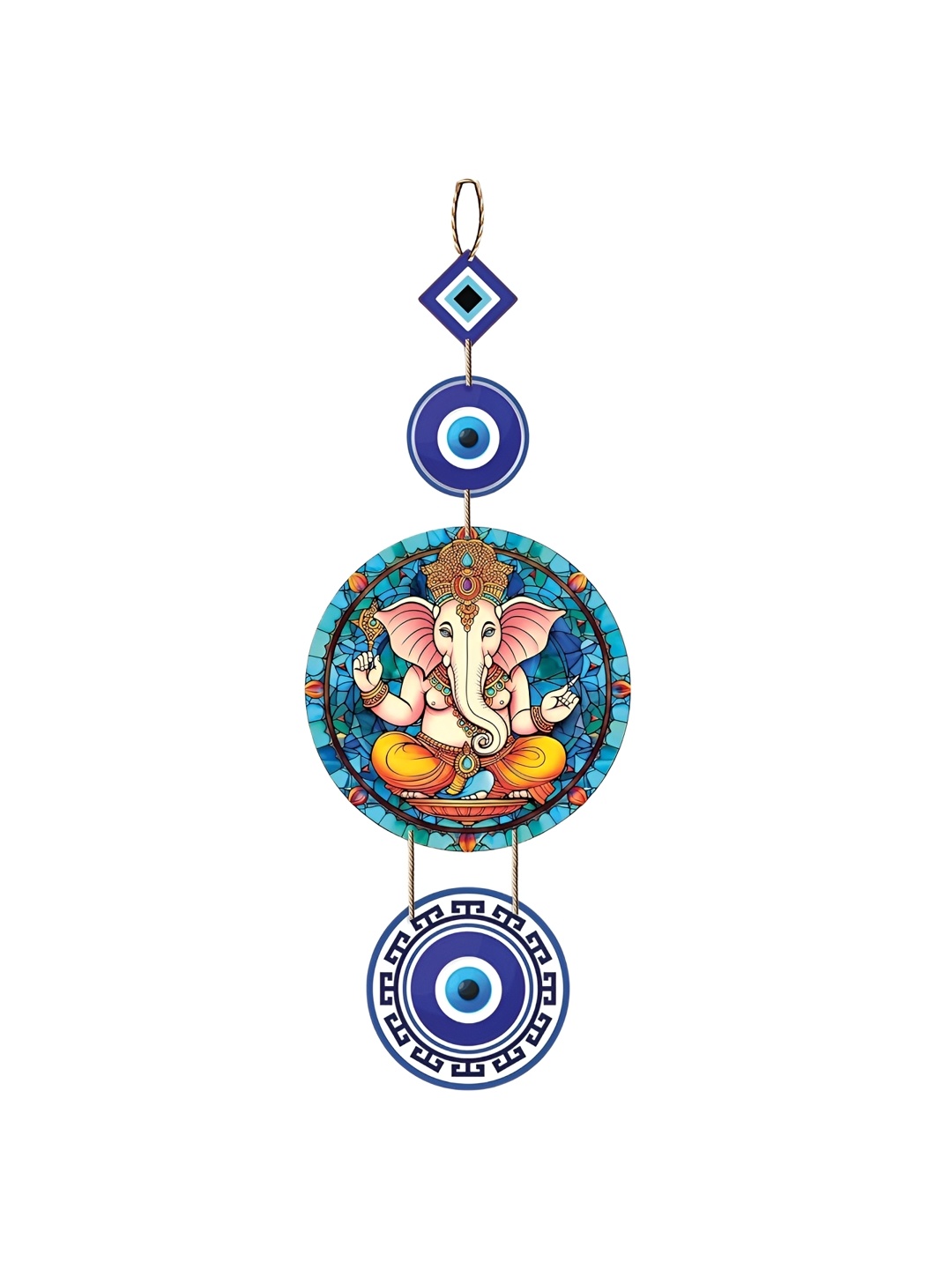 

DALUCI Blue & Cream Colored Lord Ganesh Printed Wooden Wall Hanging