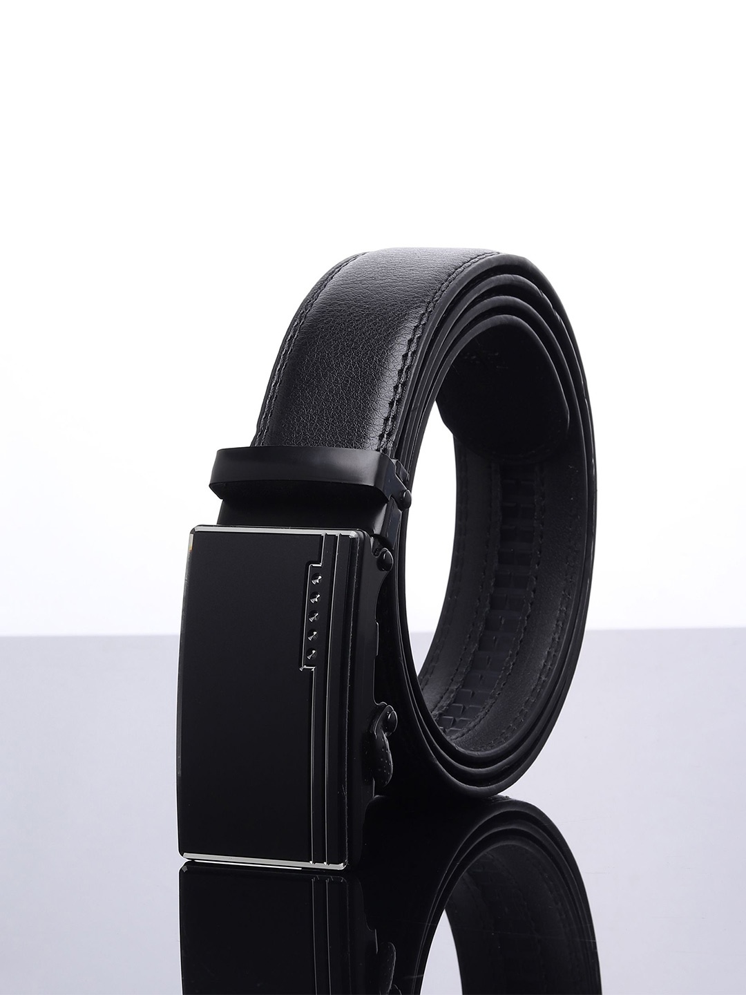 

WINSOME DEAL Men Textured Slider Buckle Closure Formal Belt, Black