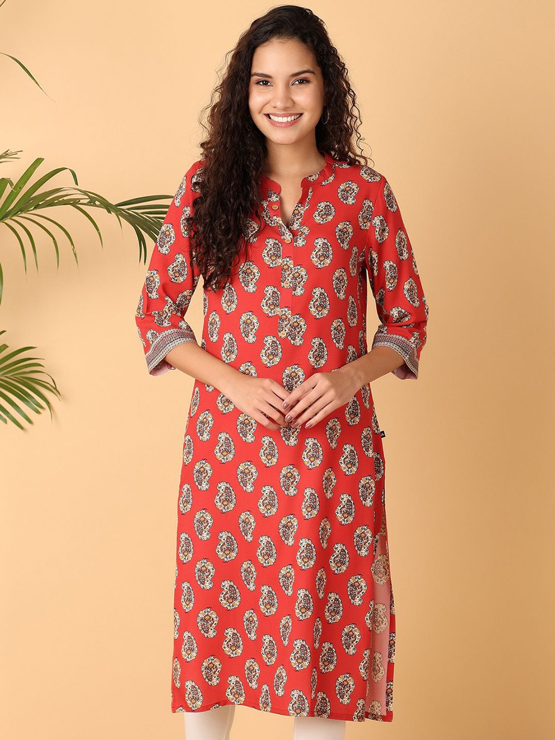 

UNLIMITED Ethnic Motifs Printed Straight Kurta, Red