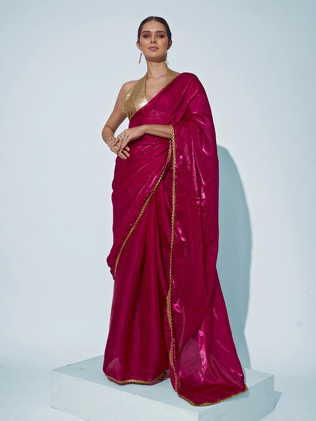 

Kalista Sequinned Organza Saree, Pink