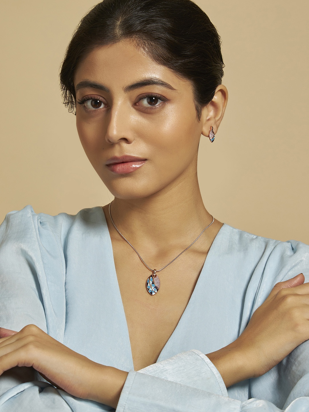 

Kushal's Fashion Jewellery Rose Gold-Plated Cubic Zirconia Studded Jewellery Set