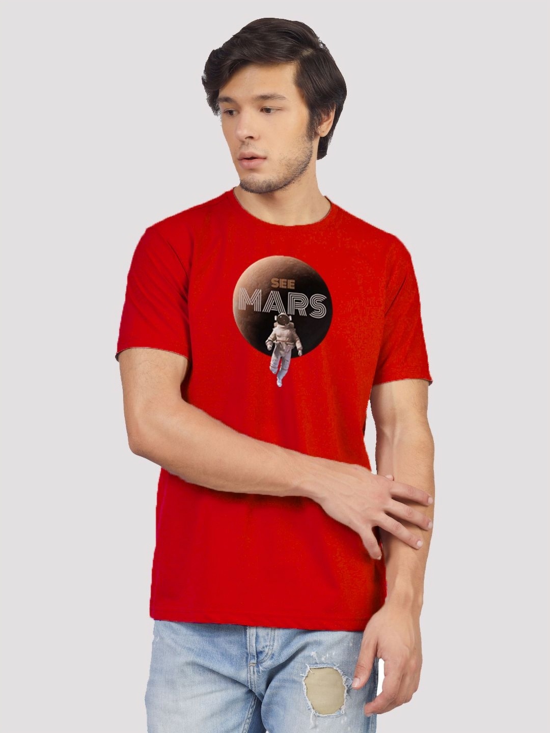 

Greylongg Men Graphic Printed Round Neck Cotton T-Shirt, Red