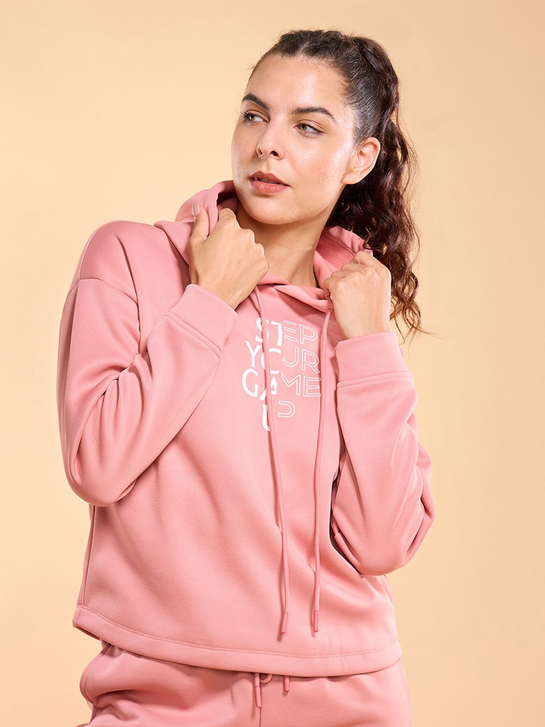 

Enamor Relaxed Fit Crop Hooded Fleece Sweatshirt A905, Peach
