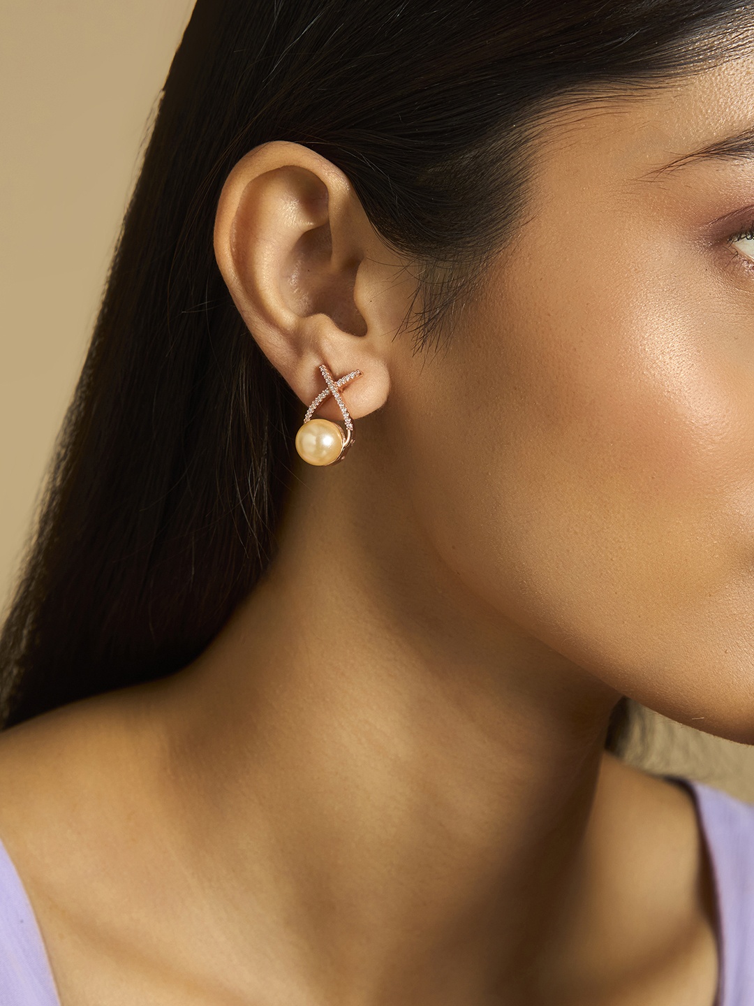 

Kushal's Fashion Jewellery Rose Gold-Plated Classic Studs Earrings, White