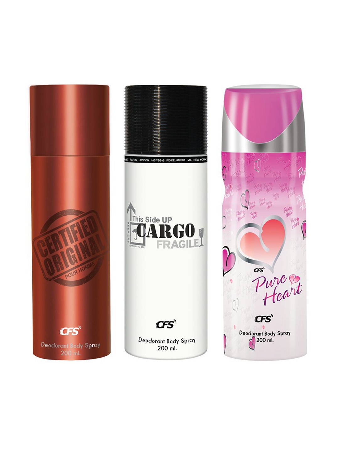 

CFS Cargo Fragile Certified Original Pure Heart Set Of3 Last Longer Deodorants-200ml Each, White