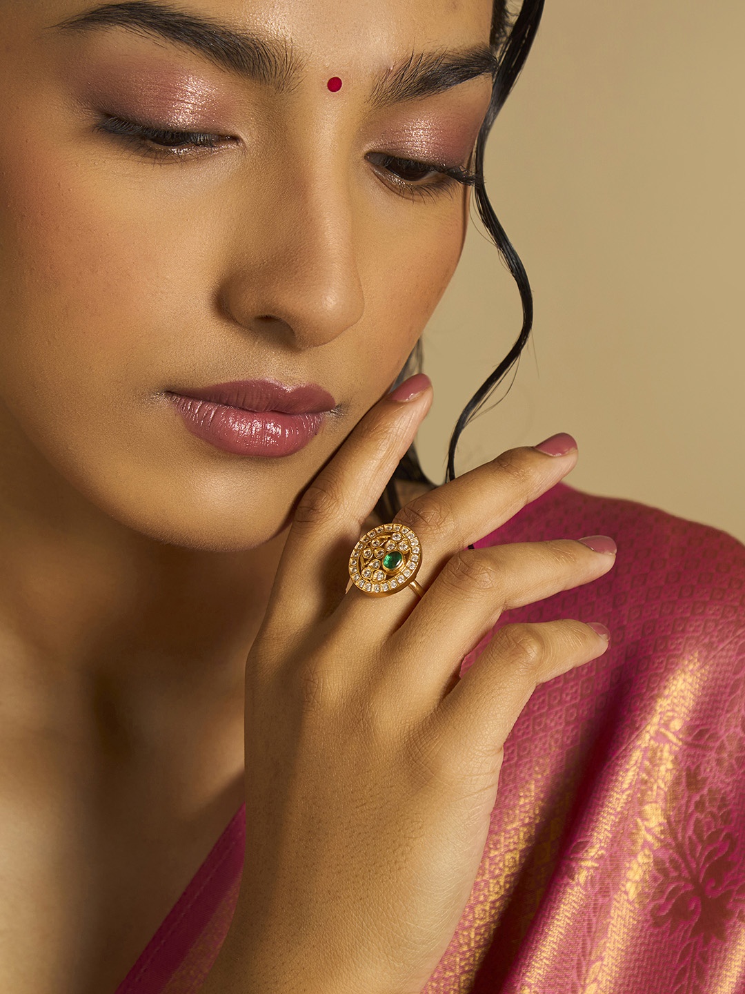

Kushal's Fashion Jewellery Gold-Plated 925 Silver Stone-Studded Finger Ring