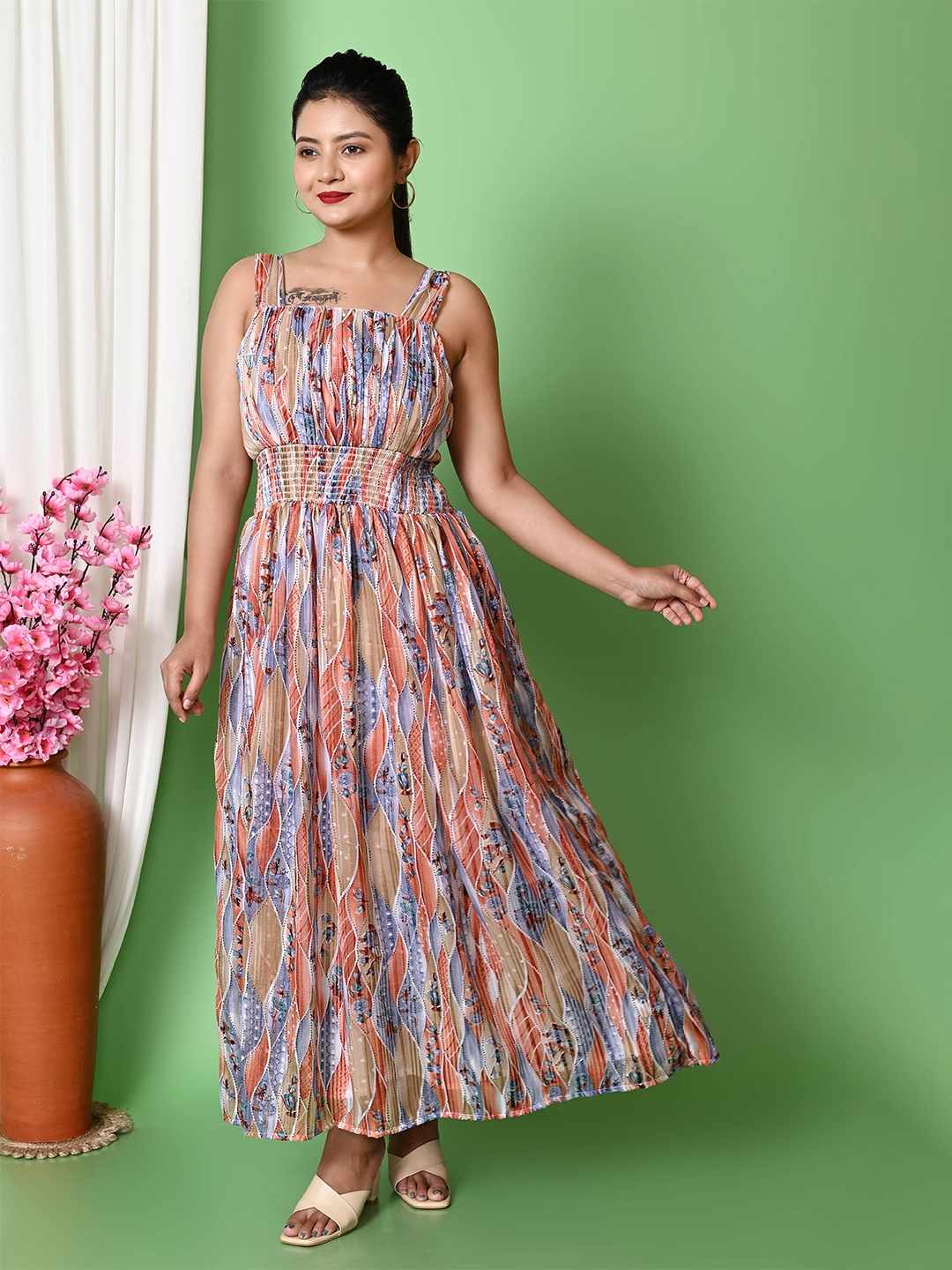 

BAESD Floral Printed Chiffon Maxi Dress, Orange