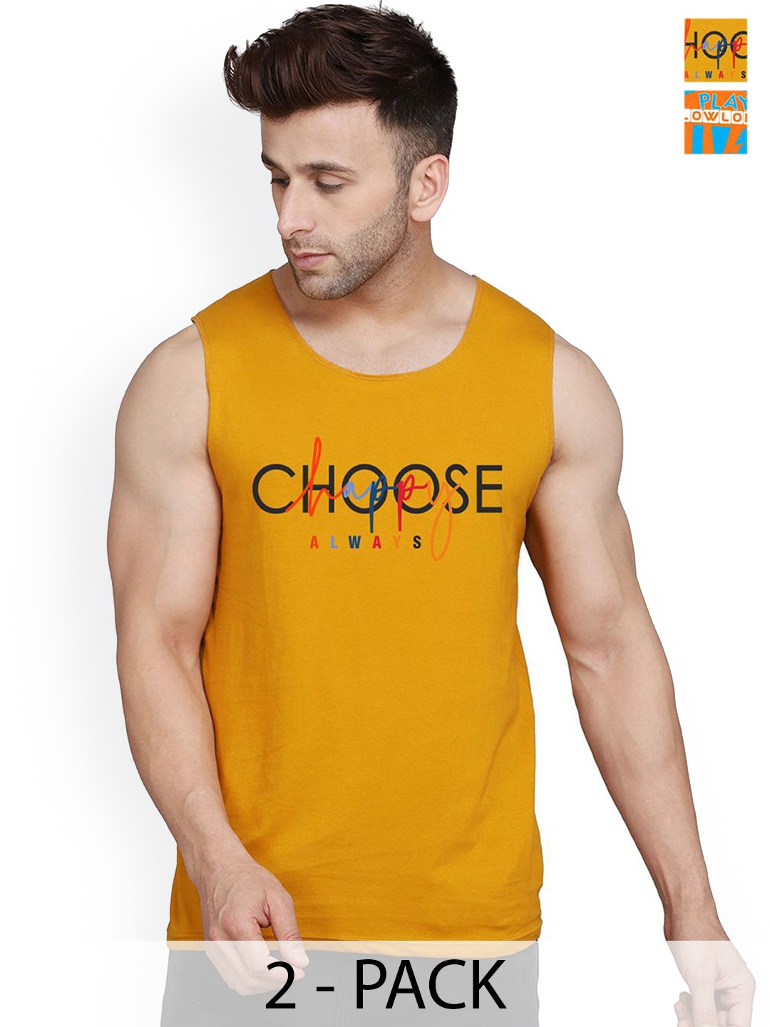 

SLOWLORIS Men 2Pcs Sleeveless Innerwear Gym Vests, Orange