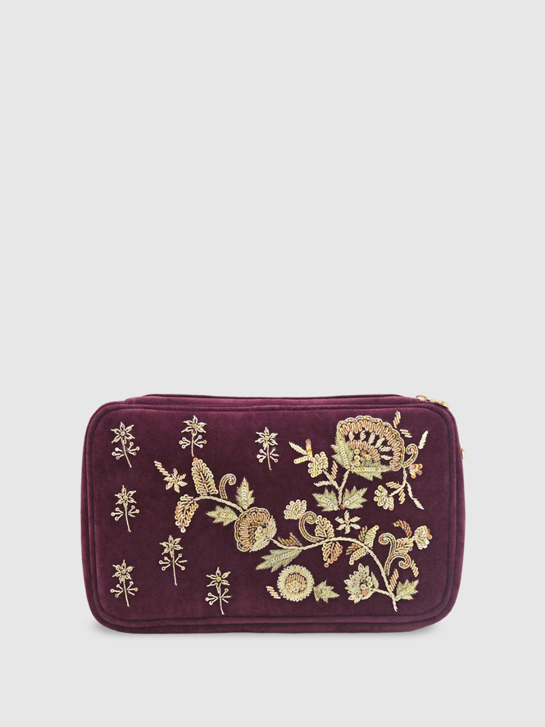 

D'oro Oversized Structured Handheld Bag with Applique, Maroon