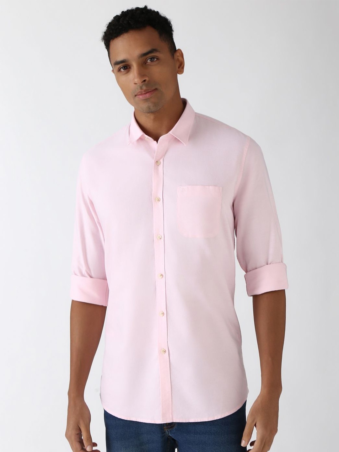 

Peter England Casuals Men Spread Collar Solid Cotton Slim Fit Casual Shirt, Pink