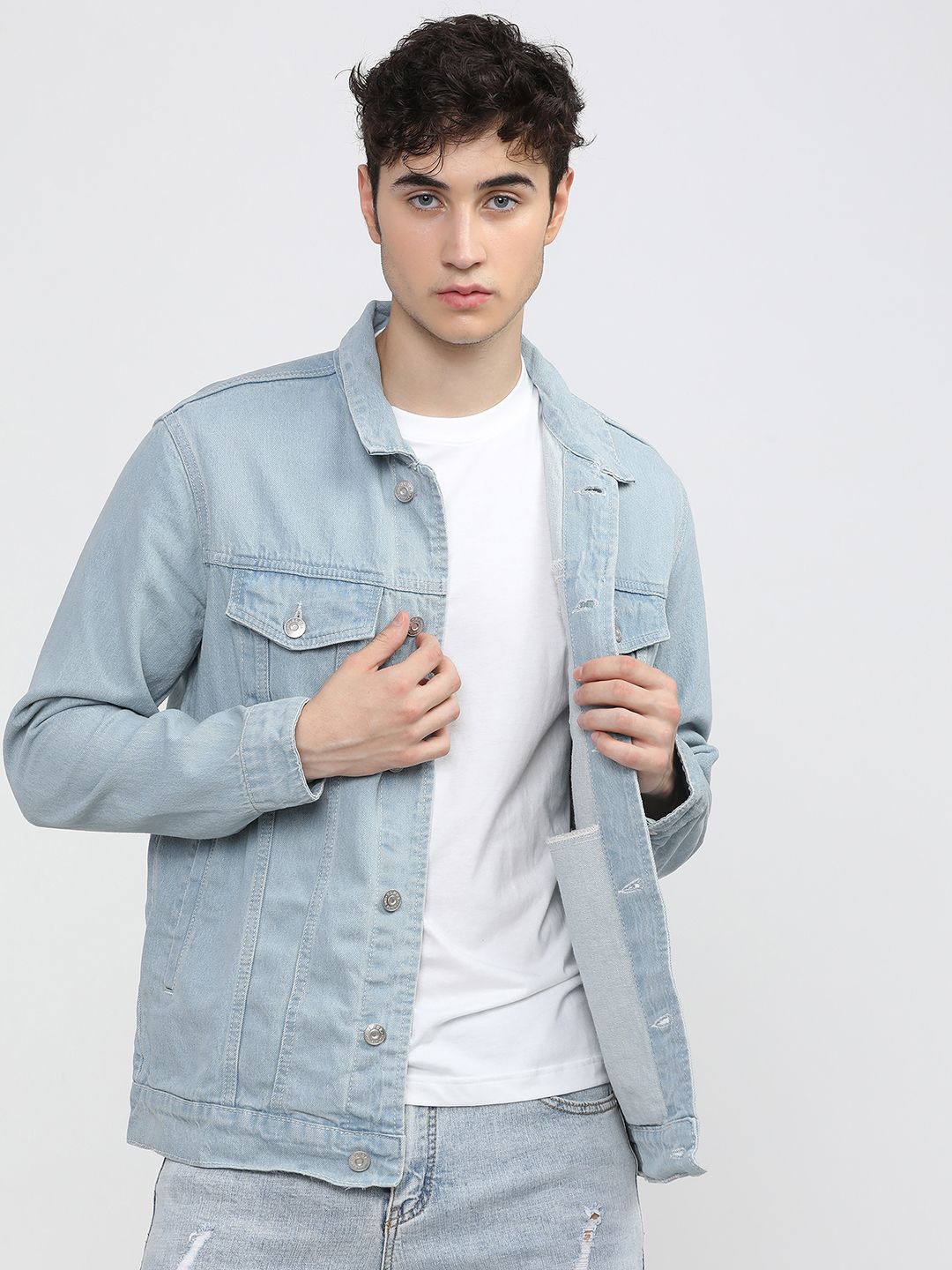 

HIGHLANDER Men Washed Denim Jacket with Patchwork, Blue