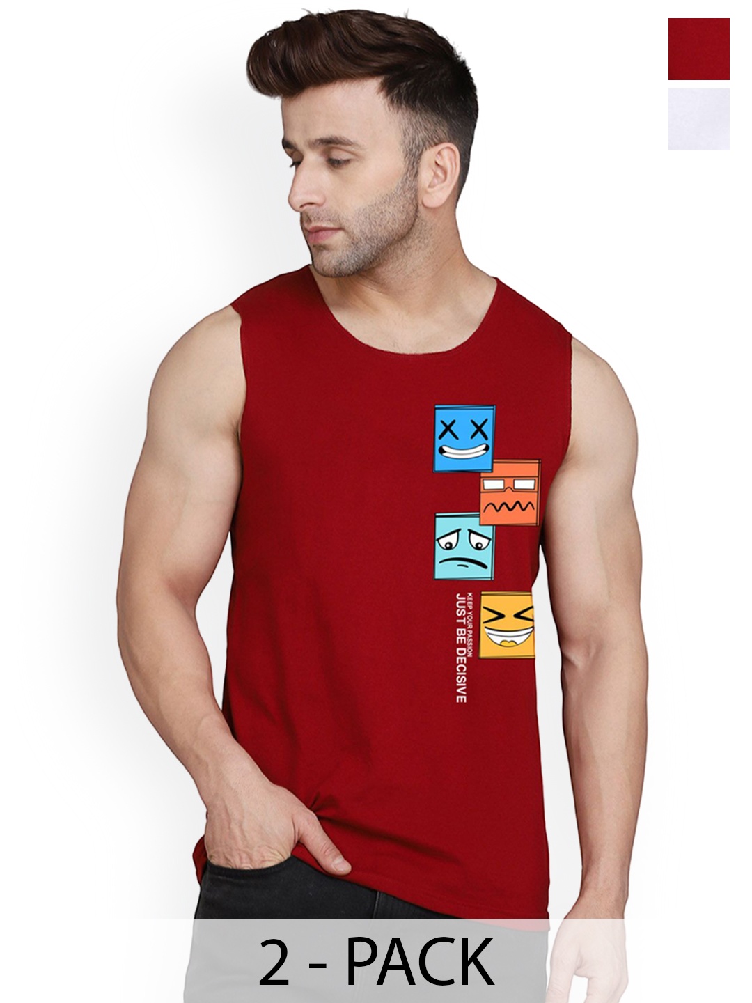 

SLOWLORIS Pack Of 2 Printed Innerwear Vests, White