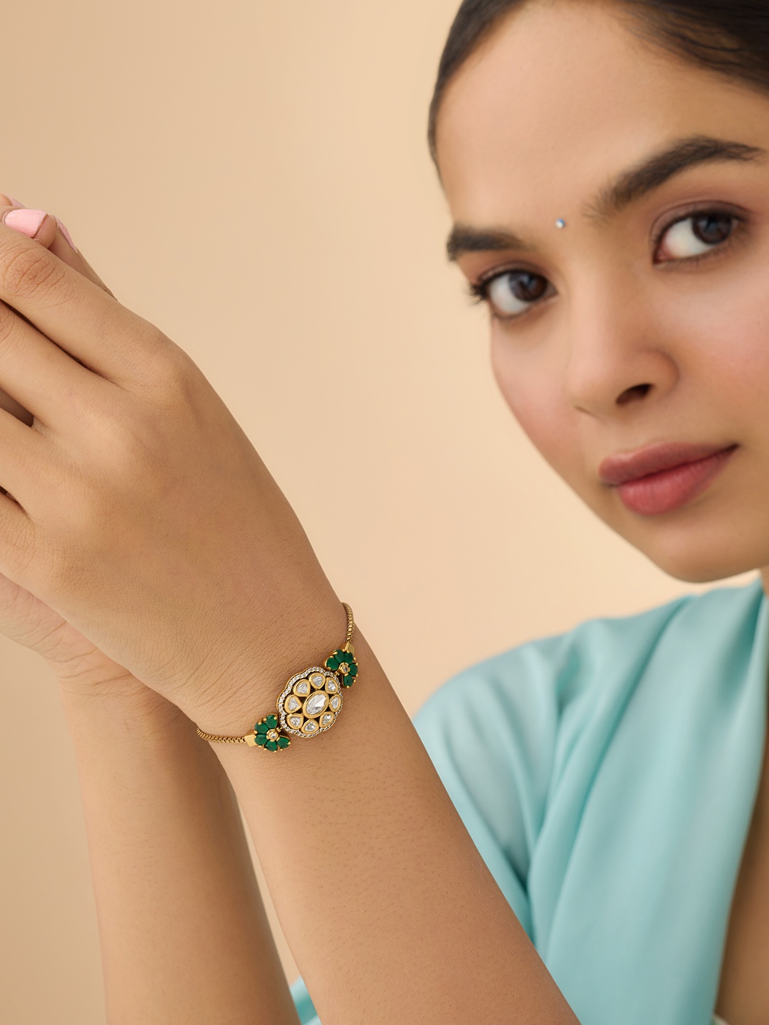 

Kushal's Fashion Jewellery Kundan Armlet Bracelet, Green