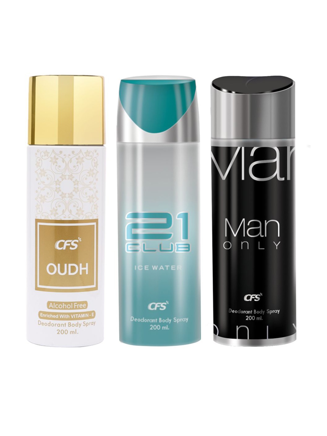 

CFS Set Of 3 Oudh Men Only & 21 Club Long Lasting Deodorant Body Spray - 200ml Each, White