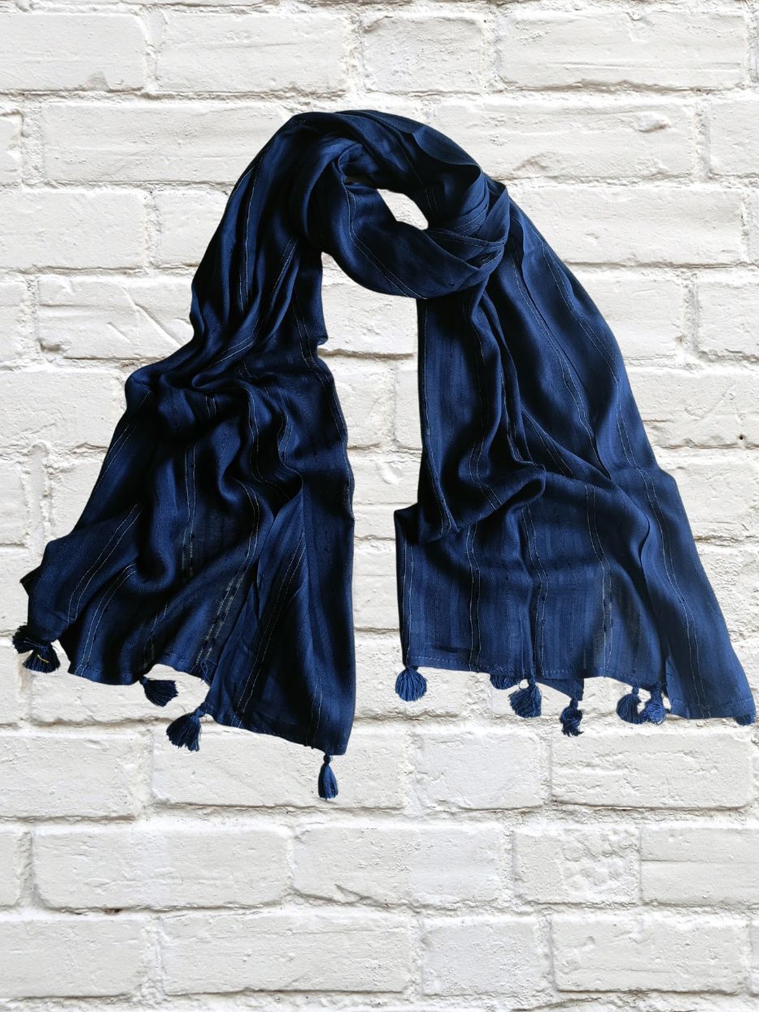 

Dupatta Bazaar Women Striped Stole, Navy blue