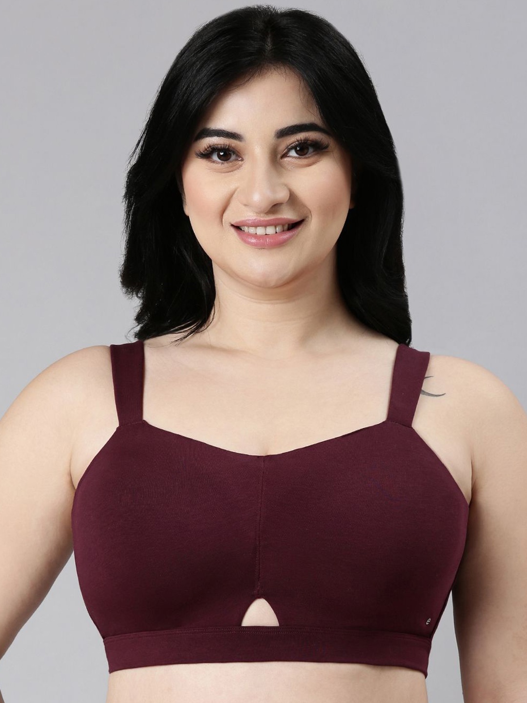 

Enamor Cloud Padded Wirefree Full Coverage Cotton Full Support Minimizer Bra A064, Burgundy